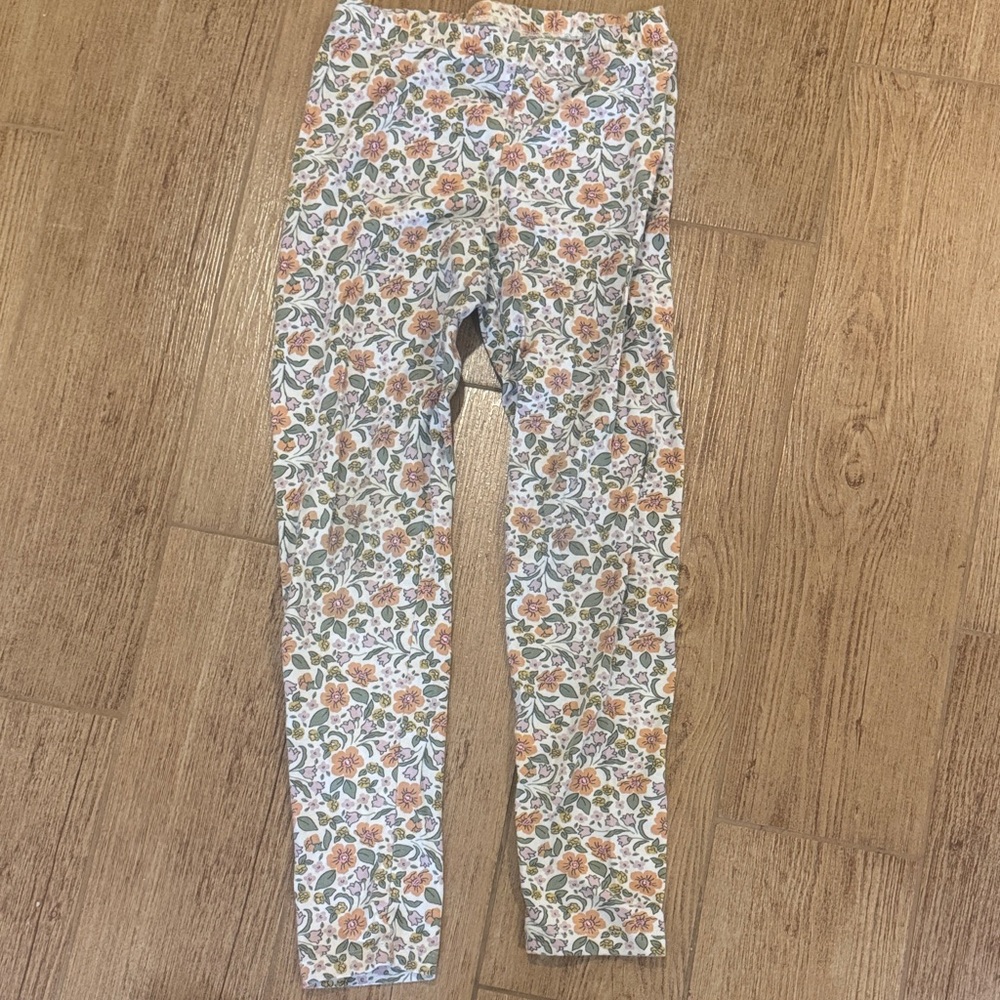 Cat & Jack White Floral Leggings with Green & Peach Print